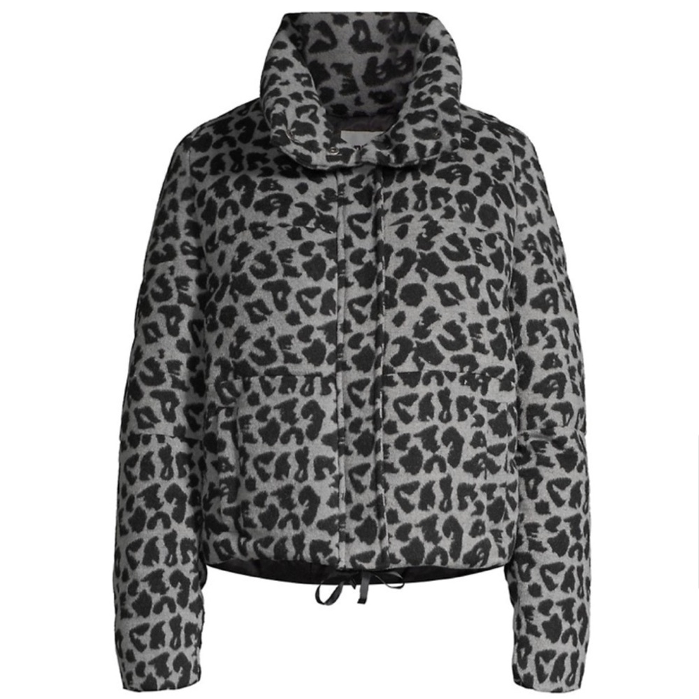 Apparis Gray Leopard Print Women's Puffer Jacket Size Medium